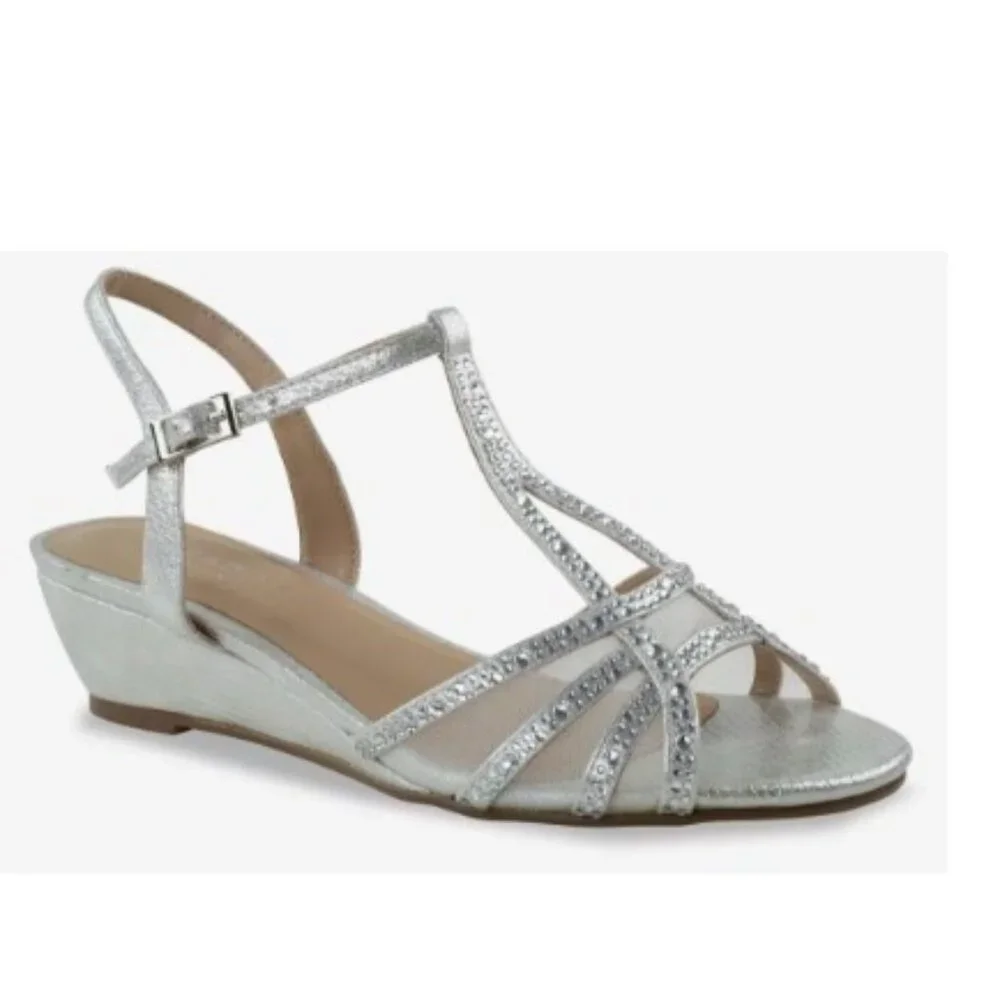 Paradox London Jilly Silver Wedge Sandal Women's Size 6W NWOB